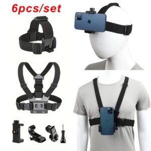 Kit de Cámara de Acción 6 en 1, correa para la cabeza del teléfono móvil, correa para el pecho, montaje ajustable para teléfono GoPro 12, versatilidad de estabilidad mejorada