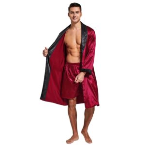 Tony & Candice-Bata de satén para hombre, Kimono de seda ligero de manga larga, conjunto de albornoz con pantalones cortos, ropa de dormir