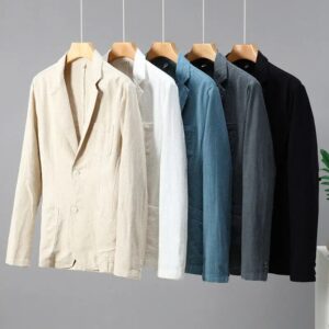 Chaqueta Retro de lino y algodón para hombre, traje Formal ajustado de negocios, a la moda, para playa y fiesta de boda, primavera y verano, 2024