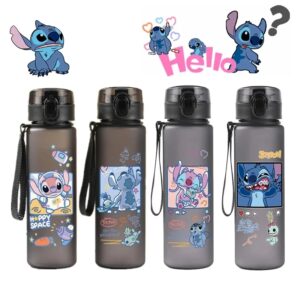 Disney Stitch-botella de agua portátil de gran capacidad para estudiantes, vaso de plástico para bebidas, para ciclismo al aire libre, Fitness, deporte, regalo, 560ML