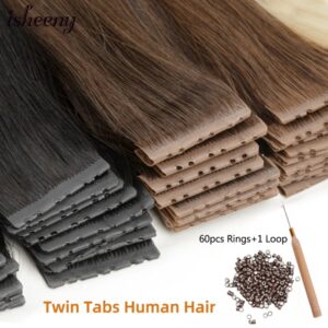 Isheeny-extensiones de cabello humano de doble pestaña Invisible, cinta de piel de PU de 12-24 pulgadas, 10 piezas, cabello de trama de Micro anillo recto Natural