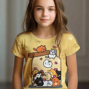 Camiseta de manga corta para niños y niñas, Top de dibujos animados de gato Kawaii, ropa de verano