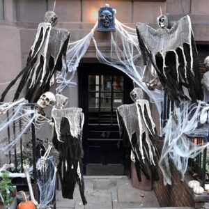 Juego de colgantes decorativos para Halloween, accesorios de Horror para fiesta en Casa Encantada, fantasma, Calavera, esqueleto, gasa, percha, patio, 1 Juego