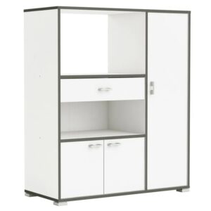 Mueble Auxiliar para Cocina con Tres Puertas y un Cajon Color Blanco y perfiles Gris 107x90X40cm