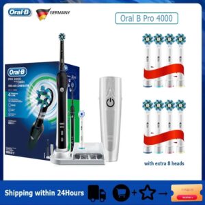 Oral B-cepillo de dientes eléctrico Pro 4000 3D, dispositivo de limpieza diaria, Sensor de presión Visible, 4 modos, resistente al agua, recargable