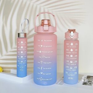 Juego de 3 botellas de agua de gran capacidad de plástico esmerilado gradiente de plástico portátil mango de transporte Juego de 3 tazas de plástico