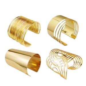 Pulsera de alambre ancho para mujer, brazalete abierto, Color dorado