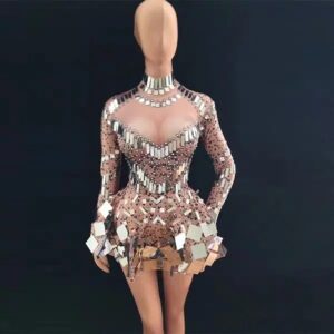 Incarnadine vestido de espejo de cantante de color, Ropa de baile de escenario, mono de lentejuelas plateadas brillantes, disfraz de diamantes de imitación