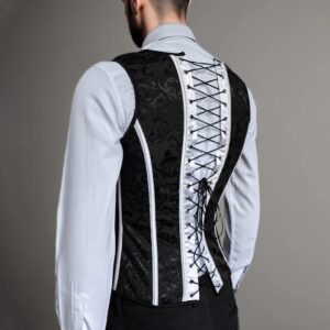 Chaleco de corsé de Abdomen para hombre, estampado Floral Vintage, elegante Chaleco de huesos, adelgazante, Control de estómago, ajustado, disfraz hecho a mano