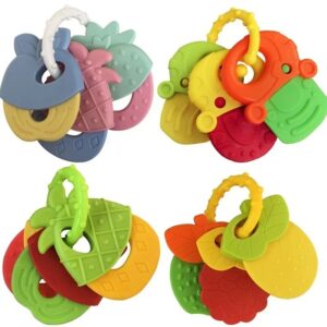 Mordedores de silicona para bebé recién nacido, mordedores de grado alimenticio, juguete de cama de entrenamiento, artículo de fruta, sonajero de alimentación infantil