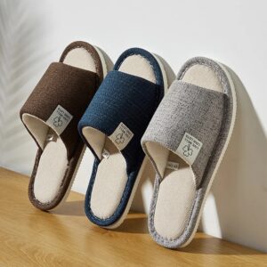 Zapatillas de lino para el hogar para hombre y mujer, zapatos cómodos de Punta abierta y transpirables para dormitorio, primavera y otoño, Verano