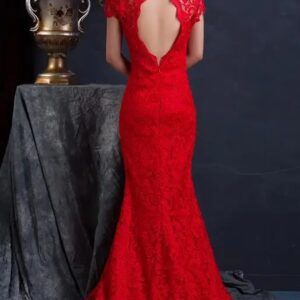 Vestido de novia Cheongsam chino para mujer, encaje, espalda abierta, barandilla, Chipao rojo Vintage, Verano