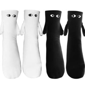 Calcetines de moda para mujer, medias divertidas, creativas, con atracción magnética, con ojos de dibujos animados, color blanco y negro, 1 par