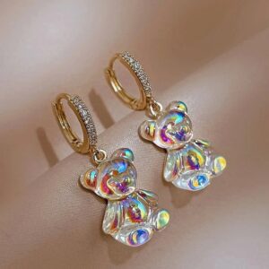 Pendientes colgantes de oso de goma para mujer, aretes de acrílico, arcoíris, CZ, moda coreana, joyería para niña dulce, 2022