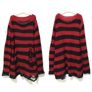Jersey largo Punk gótico Unisex para mujer, Jersey holgado a rayas con agujeros, ropa de calle oscura, Top de verano