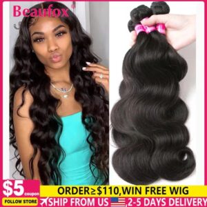 Beaufox-Extensiones de Estilo Brasileño de Pelo Real, Cabello Ondulado de Color Natural o Negro Azabache, de 8, 30 Pulgadas, Remy, 1, 3, 4 Unidades