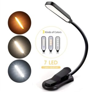 Luz de lectura recargable Mini 7 LED, 3 niveles, blanco frío cálido, Flexible, fácil Clip, lámpara de lectura nocturna en la cama