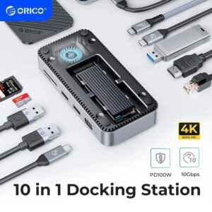 Concentrador ORICO-USB C con ventilador de refrigeración, carcasa externa M.2 NVMe SATA SSD, 10gbps, 4K,60Hz, HDMI Com, RJ45, SDTF, estación de acoplamiento