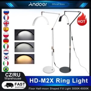 lampara media luna led lampara led media luna lampara led de media luna Andoer-Anillo de luz LED de media luna para salón de belleza, luz de relleno de vídeo de 3000K-6000K para maquillaje, Streaming en vivo