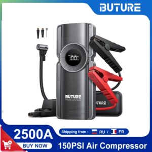 Buture-arrancador de batería 4 en 1, compresor de aire de bomba de 150PSI, Banco de energía de 20000mAh, dispositivo de arranque de 2500A, inflador de neumáticos Digital de 15V