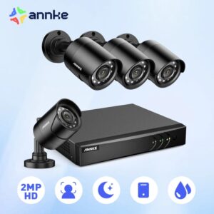 ANNKE-Sistema de videovigilancia para el hogar, Kit de cámara de seguridad de 2MP, 8 canales, 5 en 1, DVR Lite, HD, H.265 + con 4 piezas, resistente a la intemperie, para exteriores