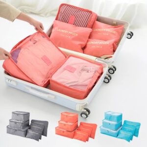 Bolsa de almacenamiento de viaje de gran capacidad, bolsa impermeable para equipaje, ropa interior, con cremallera, color rosa, azul y gris, 6 unidades por juego