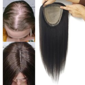 Peluquín Base de piel de seda de 6x6 pulgadas con 2CM de PU alrededor del cabello humano europeo Topper extensión de cabello virgen con Clips para cabello de capa 5x5