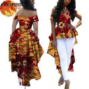 Ropa africana para mujer AFRIPRIDE Ankara, abrigo con cuello en V y hombros descubiertos con Dashiki, longitud doble hasta el tobillo, espalda de talla grande A722412
