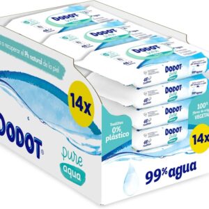 Dodot Toallitas Pure Aqua para Bebé, 99% Agua, 672 Toallitas, 14 Paquetes (14 x 48) de Toallitas para Bebé
