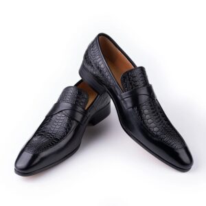 Zapatos de cuero genuino para hombres, vestido británico de fiesta de negocios, sin cordones, Punta Negra, traje Formal informal de moda, zapatos hechos a mano para hombres