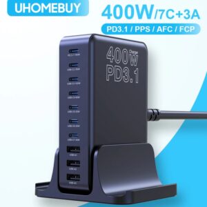 UHOMEBUY-cargador USB tipo C de 400W, estación de carga GaN de 10 puertos, 140W Max, puerto único PD3.1, cargador rápido para MacBook Pro, iPhone y Samsung