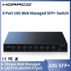 HORACO-interruptor inteligente SFP + Ethernet, 10Gb, 8 puertos, 10000Mbps, óptico SFP +, interruptor de red para laboratorio doméstico, LACP, DHCP, VLAN