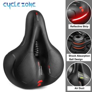 Sillín de bicicleta transpirable hueco para hombres y mujeres, sillín de bicicleta de carretera MTB, asiento de bicicleta absorbente de golpes, cómodo, trasero grande, advertencia de seguridad