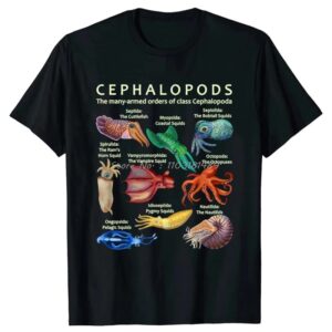 Camisetas clásicas de algodón con estampado de cefalopod, ropa de calle de manga corta, regalos de cumpleaños, pulpo, calamar, sepia, Verano
