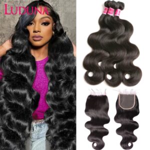 Luduna-mechones de cabello humano ondulado con cierre, extensiones de cabello Remy, brasileño