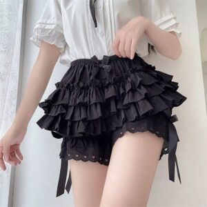 Bragas plisadas blancas y negras para mujer, pantalones cortos de seguridad lolita con nudo de lazo, bombachos victorianos vintage