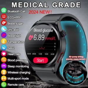 Reloj inteligente de grado médico, dispositivo con bomba de aire y bolsa de aire, presión arterial, ECG, azúcar en sangre, grasa, ácido úrico, Monitor de salud, nuevo