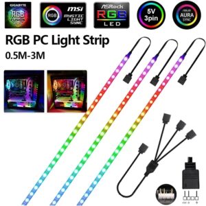 Tira de luces LED direccionables WS2812B, 5V de CC, RGB, 3 pines, PC para ASUS AURA SYNC/ MSI Mystic Light Sync/ GIGABYTE Fusion 2,0