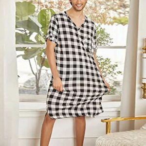 Bata de dormir a cuadros de algodón para hombre, pijama de manga corta con cuello en V, ropa informal para el hogar, cómoda bata de baño suelta para el hogar, 2023