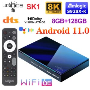 UGOOS-decodificador de TV SK1 Amlogic S928X-K, dispositivo con Android 11,0, LPDDR4, 8G128G, soporta Dolby Vision/Audio/ATMOS, DTS, Widevine L1, WiFi6, BT5.2, AM8, nuevo
