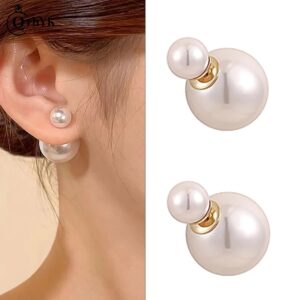 Pendientes de tuerca de bola de perla pequeña grande de doble cara para mujer, pendientes de temperamento, joyería elegante para damas, regalo de banquete de fiesta