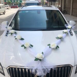 Flor Artificial de Rosa Blanca, Decoración para Boda, Coche, Auto de la Novia, Decorativo, Banda para Manija de Puerta, Planta de Seda