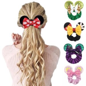 Diadema de terciopelo con orejas de ratón de Disney para mujer, coletero elástico, lazo de lentejuelas para niña, accesorios para el cabello para fiesta, 2023