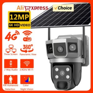 Cámara Solar inteligente de 12MP para el hogar, protección de seguridad 4G, tarjeta SIM, WiFi, CCTV, IP inalámbrica para exteriores, impermeable, batería integrada