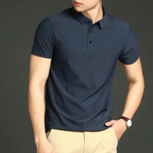 Camiseta de manga corta de verano para hombre, Polo elástico de seda de hielo, solapas informales de negocios, Top fino mercerizado sin costuras