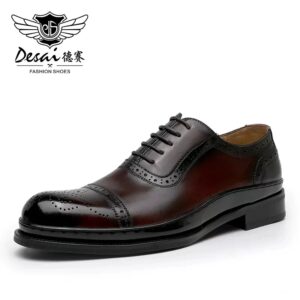 Desai-zapatos de cuero de grano completo para hombre, calzado de vestir clásico, Formal, hecho a mano y con cantidad limitada, Brogue, parte inferior gruesa de alta calidad