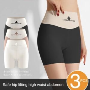 Pantalones cortos de seguridad de cintura alta para mujer, bragas sin costuras de seda de hielo, Bóxer transpirable, levantamiento de cadera, 3 uds./Set