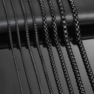 HIYEE-Cadena de eslabones de caja de Color negro, collar Curb clásico, joyería de acero inoxidable para hombres y mujeres, regalo DIY, 1 pieza, 2mm, 3mm, 4mm, 5mm