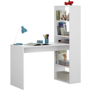 Mesa escritorio con estantería infantil, mesa estudio, mesa infantil, escritorio para niños en color Blanco. Medidas: 144 x 120 x 53 cm