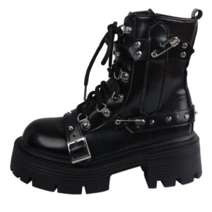 Zapatos mujer 2024 tendencia botines para mujeres botas cortas con remaches y diseño de cadena para mujer, zapatos góticos de moda urbana, estilo Punk, Rock, decoración de Metal, novedad de 2024